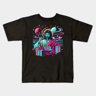 RAMEN JESUS PLANETS UNIVERSE RETRO 80'S NEON VIBE Kids T-Shirt